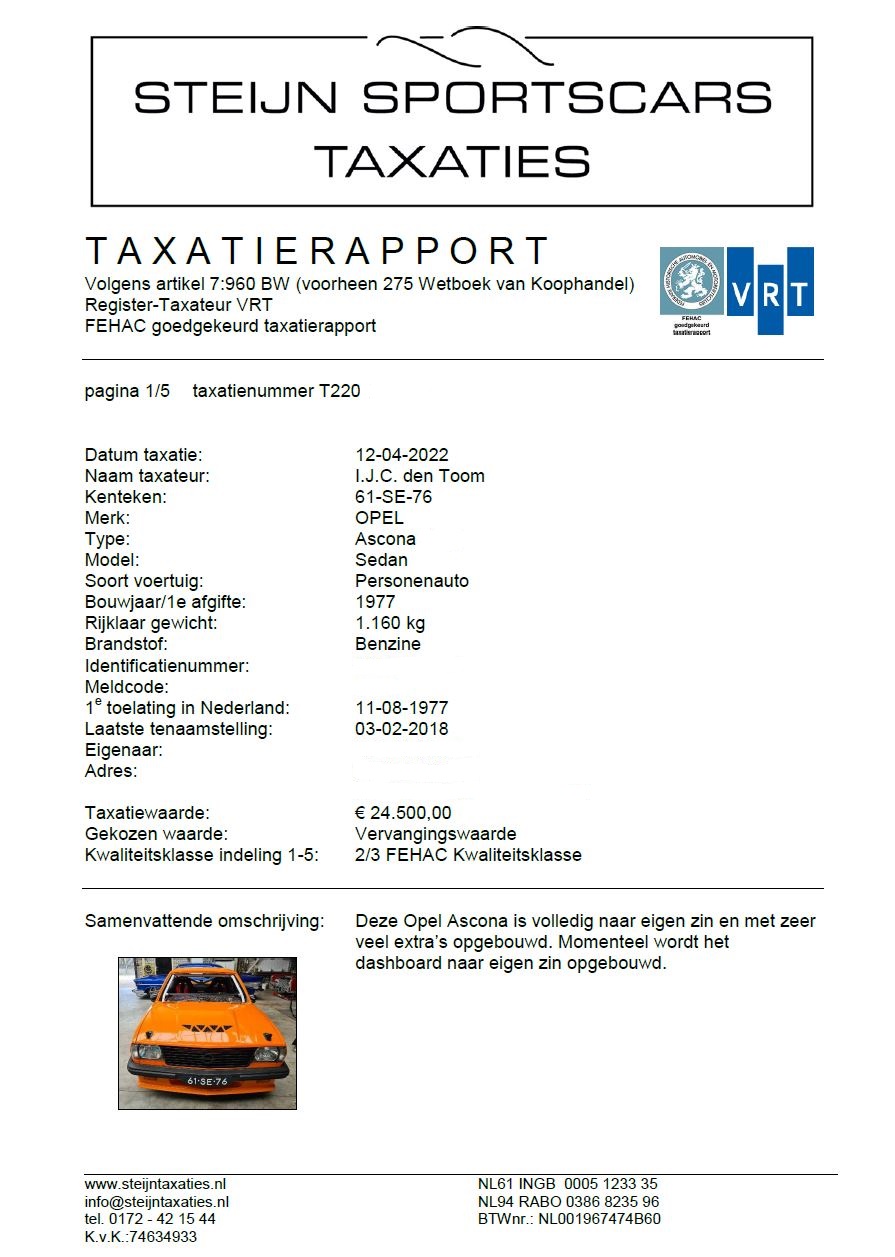 Opel Ascona-B taxatie 2022