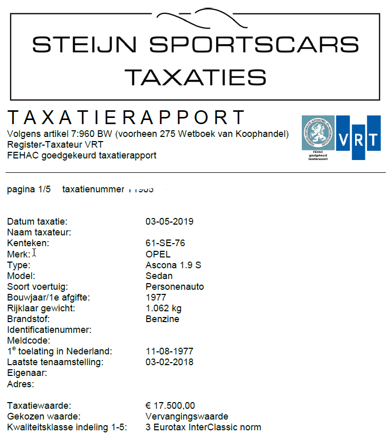 Opel Ascona-B taxatie