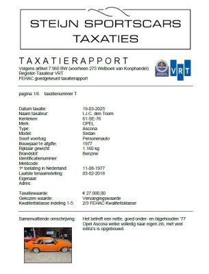 Opel Ascona-B Oranje Opel Ascona B 2.5CIH met 212PK